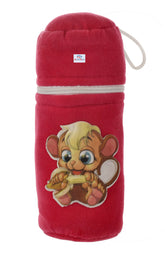 Heart Home Cartoon Printed Soft Velvet Stretchable Baby Feeding Bottle Cover With Easy to Hold Strap, Pack of 3 (Pink)